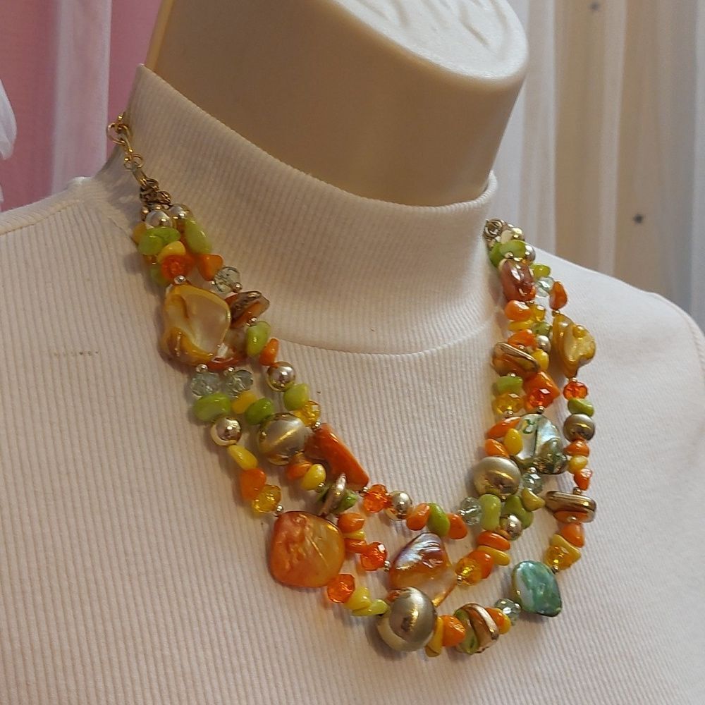 Vibrant Multicolor Triple Strand Statement Neckla… - image 2